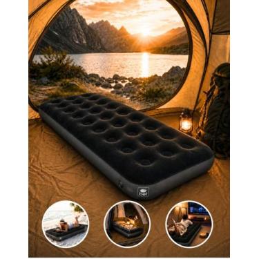 Imagem de Colchão Inflável Cama Solteiro Aveludado Portátil De Ar Preto Camping 