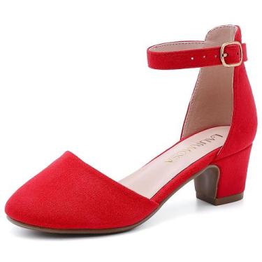 Imagem de Sapatos LAURMOSA Heels para meninas, bico fechado, vestido vermelho, s