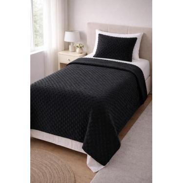 Imagem de Cobertor Flannel Solteiro Bolinha Com 01 Fronha - NoBrand, Preto