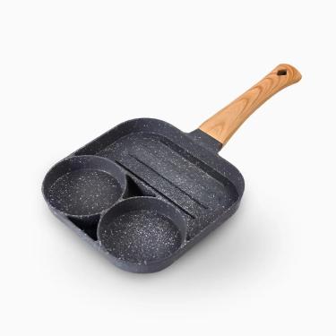 Imagem de Frigideira 3 Divisórias Alumínio Aço Inox Revestimento Interno Antiaderente para Fogão Elétrica Café da Manhã Utimix