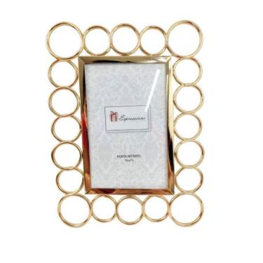 Imagem de Porta Retrato Dourado Para Foto 10X15Cm Metal Argola