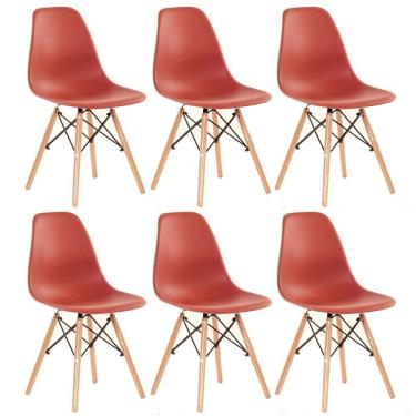Imagem de Kit 6 Cadeiras Charles Eames Eiffel Dsw Com Pés De Madeira Clara Terracota