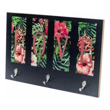 Imagem de Porta Chaves Modelo Quadro Decorativo 3 Ganchos - Lidecor