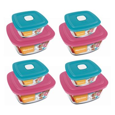 Imagem de Kit 8 Potes Quadrado Vidro 300ml 500ml Nadir Marinex