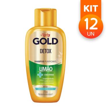 Imagem de Shampoo Purificante Niely Gold Detox Limão + Chá Verde Refresca Couro Cabeludo 275ml (Kit com 12)