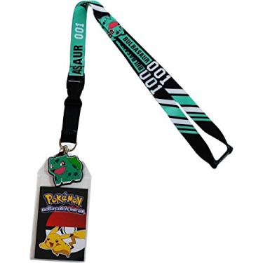 Imagem de Cordão exclusivo Pokemon Bulbasaur 001 com suporte de crachá de identificação e pingente de borracha de PVC