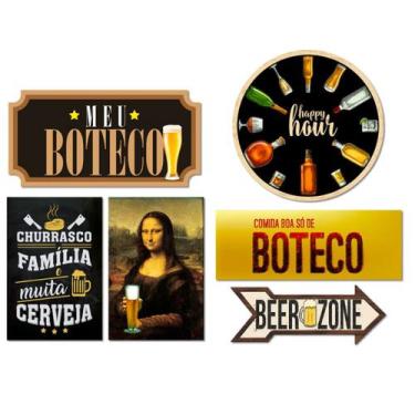 Imagem de Kit 6 Placas Decorativas Frases Boteco Cervejas Bebidas - Art Print