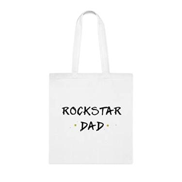 Imagem de Sacola Rockstar Dad, Rockstar, presente para o pai Rockstar, bolsa de ombro Rockstar, bolsas reutilizáveis Rockstar Dad, presente para o pai da filha favorita, filho e filhos, Branco