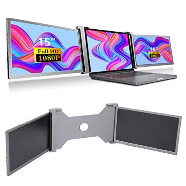Imagem de Extensor de tela triplo para laptop, monitor portátil para notebook de 15-17", tela IPS FHD 1080P de 15", Plug and Play tipo C, compatível com PCs Celulares Windows Mac OS(Cinza)