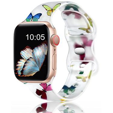 Imagem de Witzon Pulseira feminina transparente fofa compatível com Apple Watch séries 11, 10, 9, 8, 7, 6, 5, 4, 3, 2 e 1 de 38 mm, 40 mm, 40 mm, 49 mm, ultra SE, borboletas