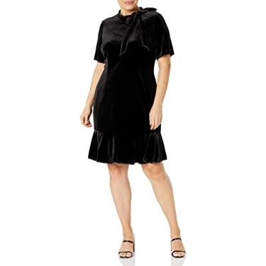 Imagem de Adrianna Papell Vestido feminino de veludo elástico com gola, Preto, 50
