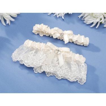 Imagem de Darice VL58631, Lace Heart Accent Adjust Garter with Toss Away, Cream by Darice