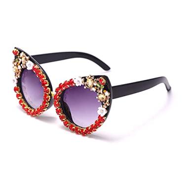 Imagem de Estilo Olho de Gato Vintage de Armação Grande com Diamante Óculos de Sol Moda Feminina Óculos de Sol Protetor Solar, vermelho, tamanho único
