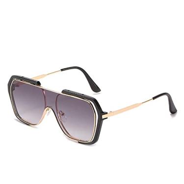 Imagem de Óculos de sol quadrado de armação grande de uma peça, óculos de sol amarelo retrô feminino, proteção uv masculina, 2, tamanho único