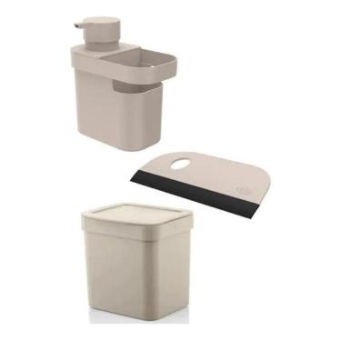 Imagem de Lixeira 4,7L + Porta Detergente Esponja Pia + Rodinho De Pia