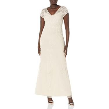 Imagem de Adrianna Papell Vestido feminino longo com contas, Marfim, 44