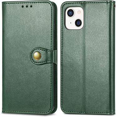 Imagem de KOSSMA Capa flip para iPhone 13 Pro Max, capa carteira de couro genuíno porta-cartão suporte TPU capa magnética compatível com iPhone 13 Pro Max 6,7 polegadas 5G 2021 (cor: verde)