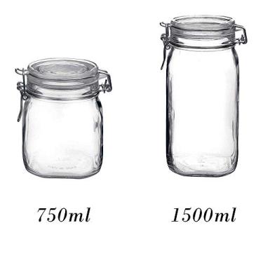 Imagem de 2 Potes de vidro Fido Rocco Bormioli com tampa hermética - 1 750ml + 1 1500ml (1,5 Litro)