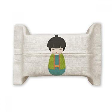 Imagem de Bolsa de linho de algodão para lenços faciais Green Kimono Art Japan