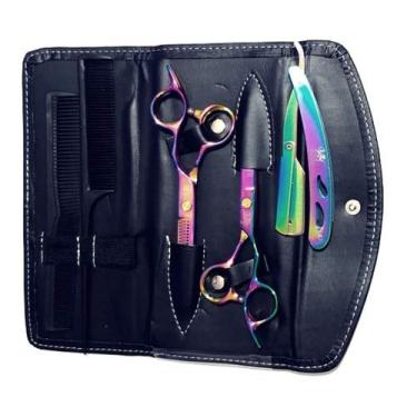 Imagem de Kit 2 Tesoura Obopekal 6.0 Navalha Navalhete Aço Inox Estojo