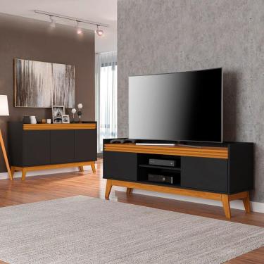 Imagem de Conjunto Buffet e Rack Para Tv 50 Polegadas Ripado 136cm
