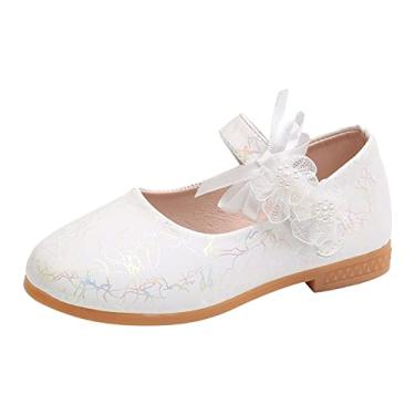 Imagem de Sandálias infantis modernas de verão para meninas, sapatos casuais de fundo plano, leve, com fita de pérola, gancho de flor e balé infantil, Branco, 10.5 Toddler