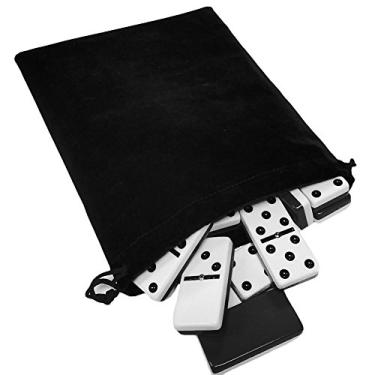 Imagem de Domino Double Six 6 Two Tone Black and White Tiles Jumbo Tournament Professional Size with Spinners in Black Elegant Velvet Bag