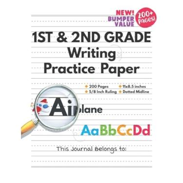 Imagem de Writing Practice Paper with Dotted Lines (200 Page Notebook for 1st & 2nd Grade Students): Bumper Value Handwriting Workbook, 200 Handwriting sheets, 5/8 Inch Ruled, 11 x 8.5 Inches