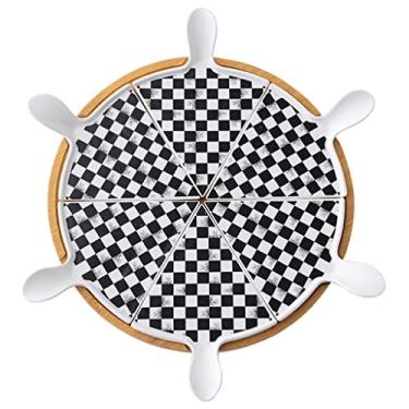 Imagem de Espaçoso Tábua de queijo Pratos de cerâmica Divisor de bolo de pizza Pratos de jantar Bandeja de servir redonda Bandeja de pizza Giratória Tábua de madeira Estilo nórdico Multifuncional