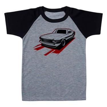 Imagem de Camiseta Raglan Infantil Cinza Carro Muscle Branco Vermelho (BR, Numérico, 12, Regular, Polialgodão)
