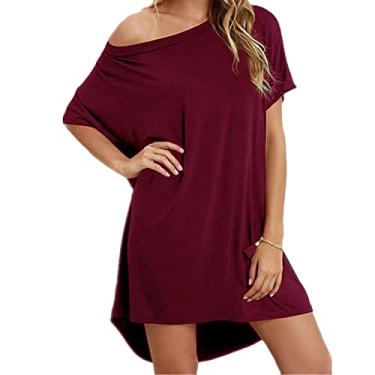 Imagem de Vestido Camisa Plus Size, Vestidos Camisa Com Gola Redonda, Cor Moderna Simples e Vibrante Fora do Ombro para Mulheres (XL)