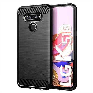Imagem de Capa para LG K51, YZKJ flexível com absorção de choque, mas durável, macia, gel, fibra de carbono, capa de silicone TPU para LG K51 (6,5 polegadas) - Preta