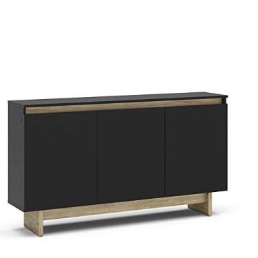 Imagem de Aparador Los Angeles 3 Portas Preto e Carvalho Claro Politorno