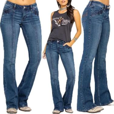 Imagem de Aldevin-Budis Calças jeans calças jeans femininas jeans slim fit slim lavado calças femininas longas (azul escuro + preto, P)
