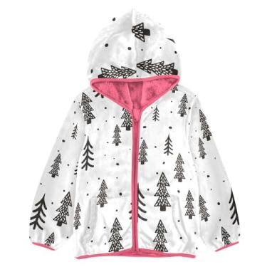 Imagem de KLL Jaqueta de lã com capuz para meninos com capuz e inverno floresta de Natal inverno jaqueta rosa menino jaqueta com zíper, Floresta de Natal, inverno, desenhada à mão, 6 Anos