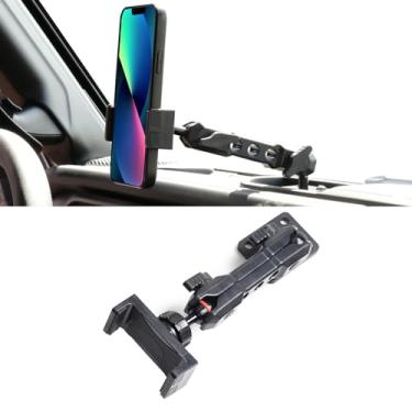 Imagem de RERPRO Suporte para celular Dash compatível com Jeep Wrangler JL 2/4 portas 2/4 portas 4XE acessórios internos 360° ajustável para painel de controle de smartphone 1 conjunto clipe preto