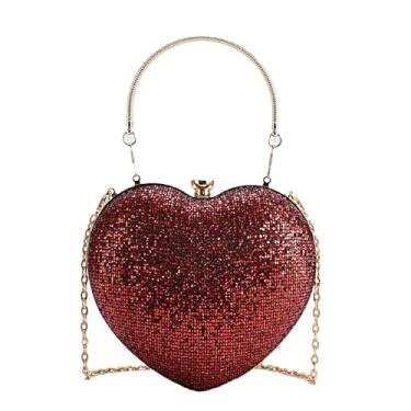 Imagem de pfoosnd Bolsas de mão brilhantes para mulheres, bolsa formal, bolsa de noite em forma de coração, bolsa de mão para festas de casamento e coquetéis, Vermelho