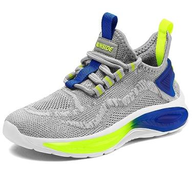 Imagem de RUNSIDE Tênis para meninos e meninas para corrida leve tênis esportivo leve casual respirável caminhada com cadarço para uso ao ar livre, Cinza, 5 Big Kid