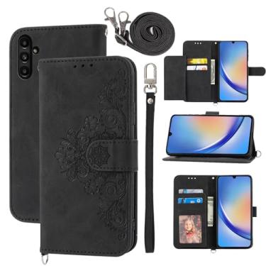 Imagem de Dswteny Capa carteira para Samsung Galaxy A05s/A05 com alça de pulso, alça de ombro, flip de couro PU em relevo, suporte fino para cartões, acessórios para celular Ao5s Ao5 A 05s 05 mulheres meninas
