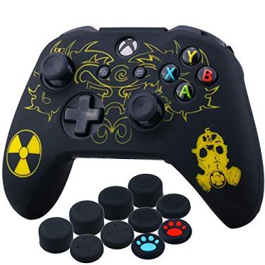 Imagem de YoRHa Capa de silicone esculpida a laser para controle Xbox One S/Xbox One X x 1(Radiação) com 10 punhos de polegar