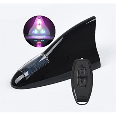 Imagem de Luz de aviso de barbatana de tubarão, não antena, energia solar, 18 LEDs, 8 modos, base aérea, suporte magnético, substituição de barbatana de tubarão à prova d'água para carro, com controle remoto