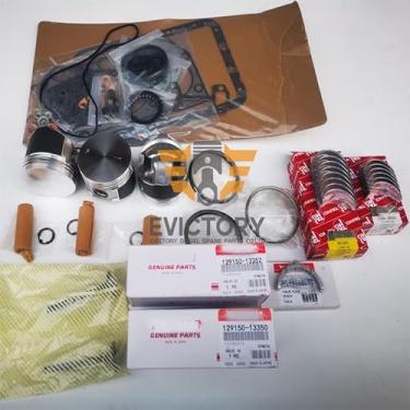 Imagem de Para yanmar 3D74E 3TNE74 3tn74e kit de reconstrução pistão + conjunto de juntas de cilindro de anel + rolamento da biela do virabrequim + 6 peças de válvulas + guias + assentos