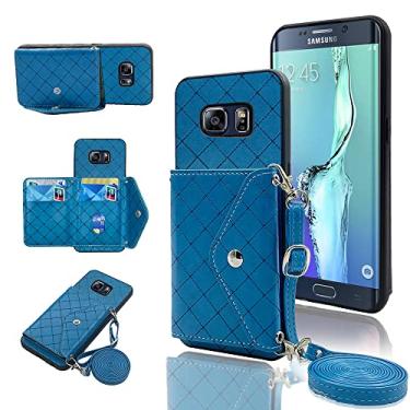 Imagem de Capa carteira compatível com Samsung Galaxy S6 Edge com alça de ombro transversal e suporte de couro para cartão de crédito, acessórios para celular Glaxay S6edge 6s 6 S 6edge mulheres meninas azul