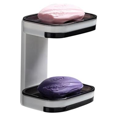 Imagem de Saboneteira de camada dupla Ventosa Suporte de sabonete SEM perfuração Autodrenante Suporte de esponja removível Suporte de sabonete Suporte de sabonete de chuveiro para parede de chuveiro para chuvei