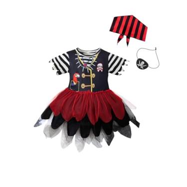 Imagem de MOMMY'S NEW MAN Toddler Baby Girl Pirate Outfits Halloween Costume Sea Buccaneer Tutu Dress And Head Scarf With Pirate eye mask(4-5Y,Black)