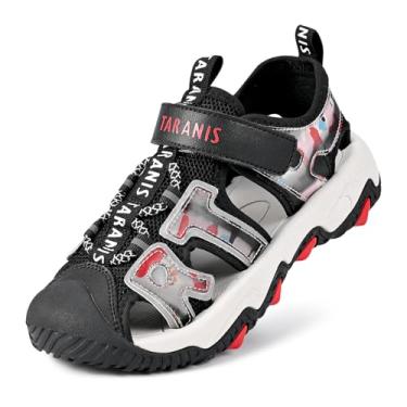 Imagem de TARANIS Sandálias esportivas para meninos e meninas, camuflagem, infantil, bico fechado, atlético, caminhadas, atividades ao ar livre, sapatos aquáticos, Preto, 18