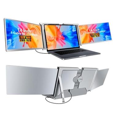 Imagem de Extensor de Tela de Laptop, Extensor de Monitor de Laptop IPS FHD 1080P de 14“ com Tela Tripla, Monitor Portátil para Laptops de 13,3”-17,3” com porta USB-C/HDMI, Plug n Play para Windows/Mac