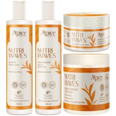 Imagem de Kit Apse Apice Nutri Waves 4 Produtos Tratamento Completo Acidificante Capilar Com Creme De Pentear