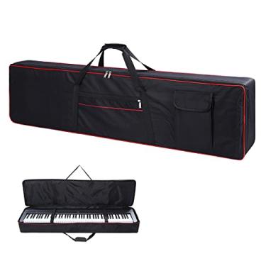 Imagem de Capa de teclado com 88 teclas, capa de piano para transporte, bolsa para teclado com 2 bolsos, Oxford durável 600D interno acolchoado cobertura total poeira para proteger capas de piano digital 88 teclas 130 x 14 x 14 x 15 cm