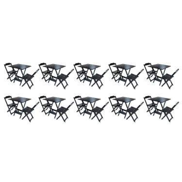 Imagem de Kit 10 Conjuntos de Mesa Dobravel com 2 Cadeiras de Madeira 70x70 Ideal para Bar e Restaurante - Pre